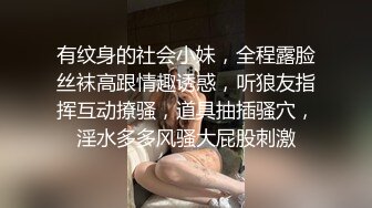 有纹身的社会小妹，全程露脸丝袜高跟情趣诱惑，听狼友指挥互动撩骚，道具抽插骚穴，淫水多多风骚大屁股刺激